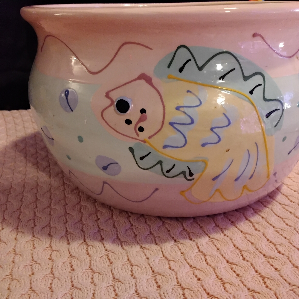 Susan Painter Pottery Ceramic Colorful Vintage 90s Cookie Canister Jar 10x9.5 - Picture 7 of 8